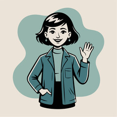 Professional Woman Greeting In Blazer Friendly Onboarding Character Illustration