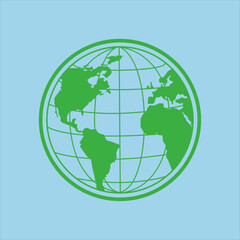 Green Earth Globe Icon With Grid Lines On Blue Background