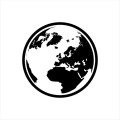 Black And White Earth Globe Icon Showing Europe Africa Continents