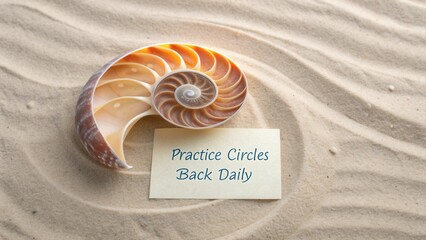 Nautilus Seashell with Note on Sand Flatlay Composition