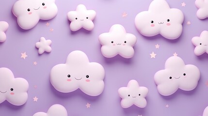 Obraz premium Cute pastel clouds with smiling faces.