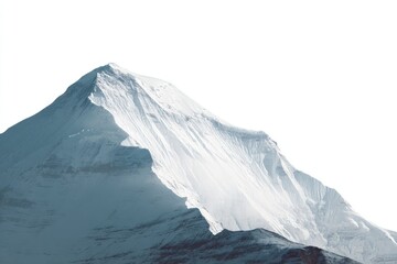 Snowy mountain peak against white