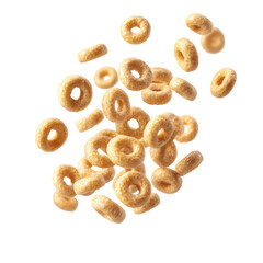 Ring cereal floats, isolated against solid black backdrop