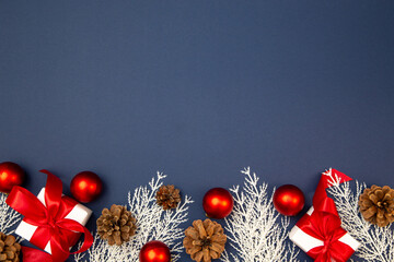 Merry Christmas and Happy New Year greeting card, frame, and banner. Holidays design. Noel and...