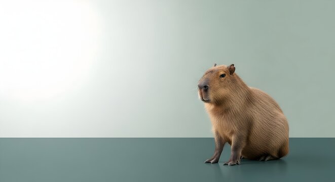 Captivating Capybara Portrait Calm and Serene with a Minimalist Background and Soft Lighting for Editorial Use