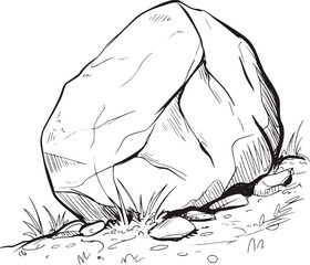 Large boulder grass pebbles ground rock stone