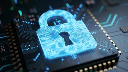 Glowing digital padlock illustration on a circuit board, security symbol in cyberspace, for cyber security - Powered by Adobe