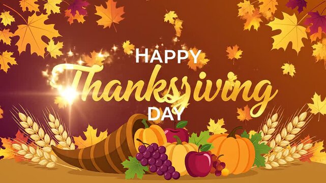 Festive thanksgiving celebration with cornucopia and autumn leaves happy thanksgiving day illustration background festive