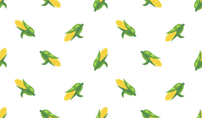 Seamless Corn Pattern Vector Illustration with Green Husk on White Background