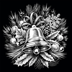 Engraving Style Christmas Wallpaper Design Clean Vector