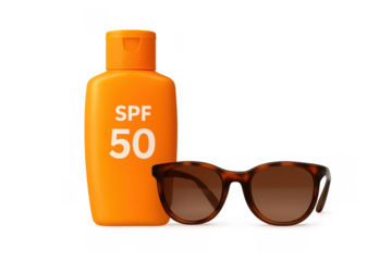 Sunscreen bottle with spf 50 and sunglasses for summer