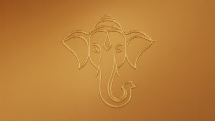 Stylized line art depiction of an elephant head with ornamental features on a golden background