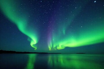 Emerald green aurora borealis shimmers across a star-studded sky , Twinkling, Dark