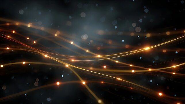 Abstract glowing light trails and particles in a dark ethereal background with bokeh