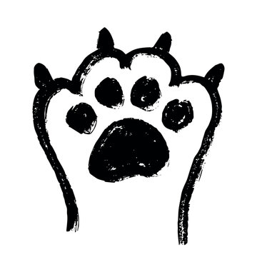 Hand drawn cute cat's paw with claws Cat, dog, animal, pet, tiger paw clipart in doodle style Single element for print, web, design, decor, greeting cards, children's prints