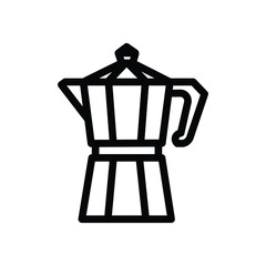 Moka pot line icon, outline illustration of classic Italian espresso coffee maker with handle and lid, symbolizing home brewing and cafe culture
