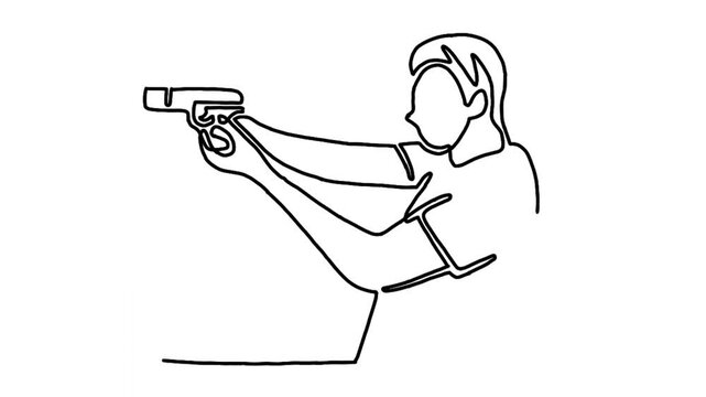 Continue line animation of man holds the gun