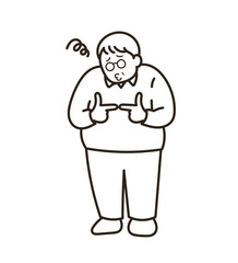 いじける中年男性のイラスト　線画のみ