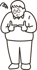 いじける中年男性のイラスト　線画のみ