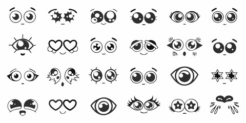 Collection of diverse cartoon eyes and facial expressions for animation and design