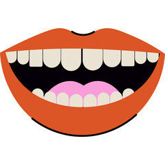 Open Mouth With Orange Lips Showing White Teeth And Pink Tongue In Flat Cartoon Design Style Against Transparent Background