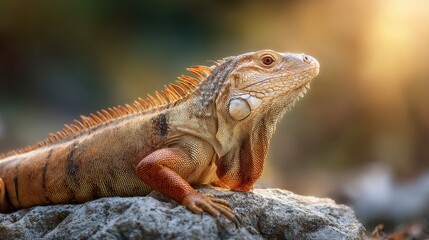 Orange Iguana on Gray Rock