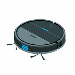 Simple Flat Illustration of a Home Vacuum Robot