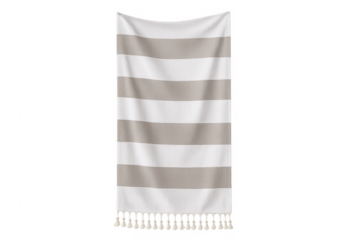 Striped beach towel with tassels hanging, ready for summer