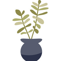 Minimalist Potted Plant With Green Leaves In A Dark Blue Vase Isolated On A Transparent Background