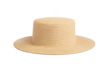 Classic beige straw boater hat protecting from sun