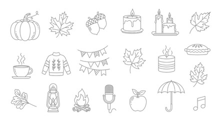 Autumn line art cozy vibes seasonal icons