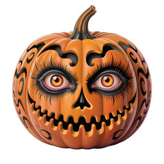 Isolated Halloween jack-o'-lantern pumpkin with a scary face, an orange autumn holiday decoration and spooky symbol