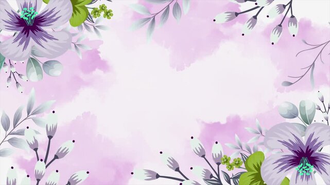 Elegant floral animation with soft lavender and green accents framing a bright, clean space perfect for invitations and stylish digital announcements