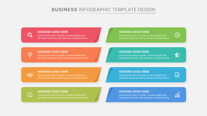 Obraz premium Business Infographic Template Design, 8 Steps Horizontal Layout