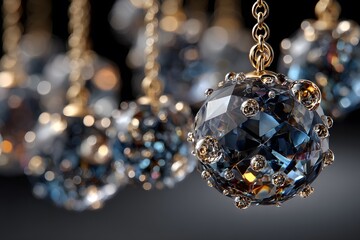 Hanging crystal ornaments, emphasizing elegance, artistry, and reflective atmosphere.