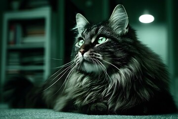 A cat with majestic features, highlighting wildlife, beauty, and serene atmosphere.