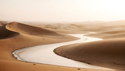 A desert landscape with a winding river, emphasizing nature's contrast, tranquility, and scenic beauty.