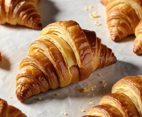 Freshly Baked Golden Croissant on Baking Paper with Texture