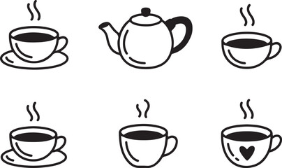Fototapeta premium Hand Drawn Tea Cups Teapot Doodles Line Art Drink Elements