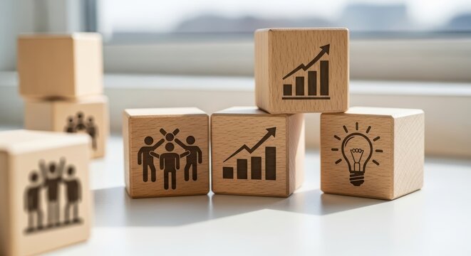 Business growth strategy development and teamwork success concept