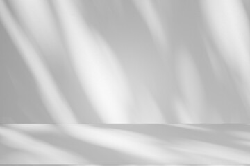 Naklejka premium Wall interior background, studio and backdrops show products.with shadow from window color white and grey. background for text insertion and presentation product 
