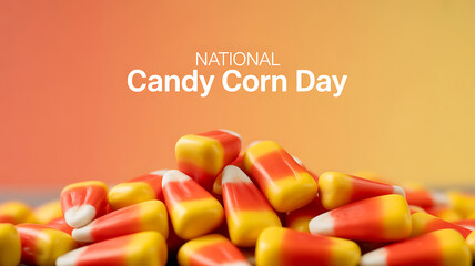 A pile of candy corn against a warm gradient background celebrating National Candy Corn Day