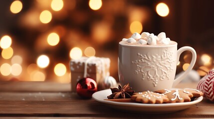 Fototapeta premium Cozy cup of hot chocolate with cookies