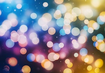 Obraz premium Vibrant multicolor bokeh light background with a blue, magenta, and gold gradient, creating a magical abstract atmosphere