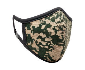 Camouflage face mask for outdoor protection and style on transparent background