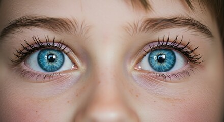 Naklejka premium Close up of human eyes with vibrant blue irises and detailed eyelashes