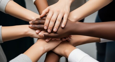 Diverse hands coming together in a symbol of unity and collaboration