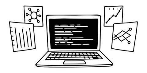 Laptop with Glowing Code — Artificial Intelligence Programming Concept