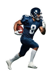 American football player running with ball transparent background cutout png