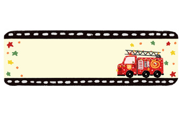 cute blank empty fire engine truck fireman firefighter emergency rescue team theme cars vehicle design for Name Label tag christmas xmas gift party sticker crayon doodle watercolor illustration